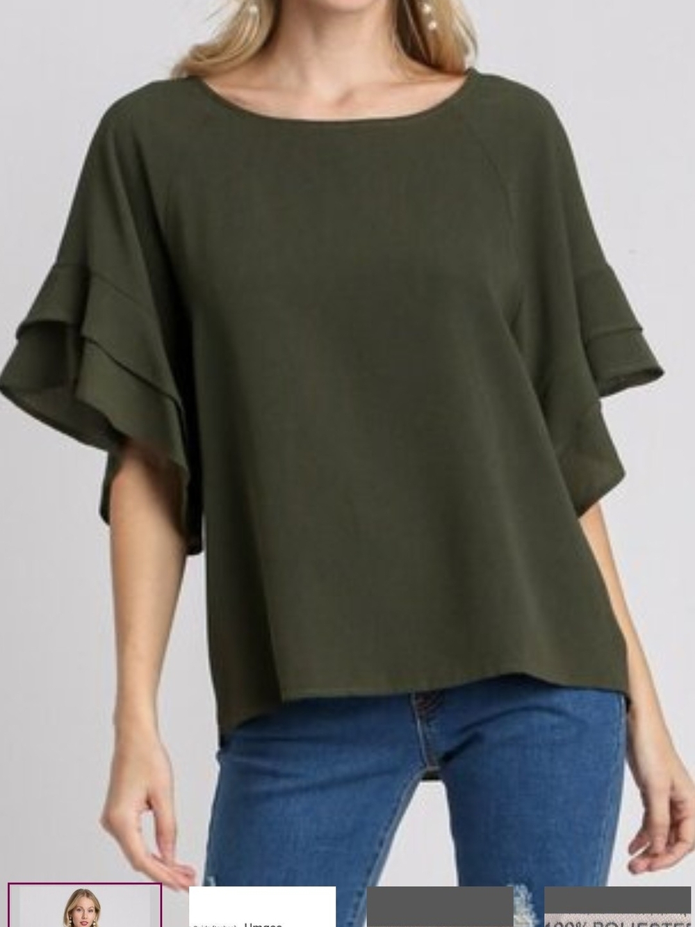 Umgee Olive Green Layered Ruffle Sleeve Blouse